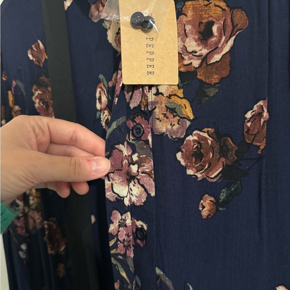 Navy Floral Long Sleeve Blouse - Picture 8 of 12